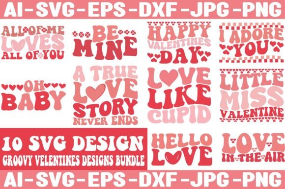 10 VALENTINES GROOVY SVG DESIGNS BUNDLE