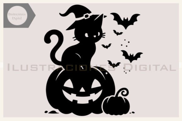 Halloween Cat Pumpkin Bat Vector SVG Art